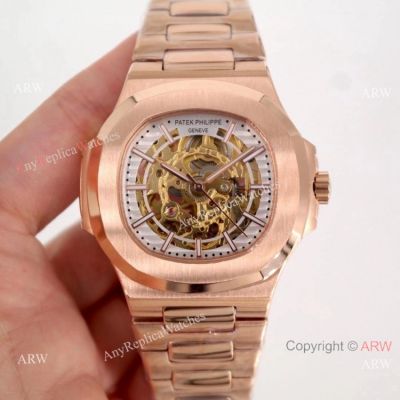 Copy Patek Philippe Skeleton Nautilus Watches Rose Gold